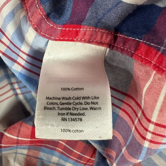 Vineyard Vines Shirt Mens Large Slim Fit Tucker Button Down Red Blue Plaid Cotto - Picture 5 of 7